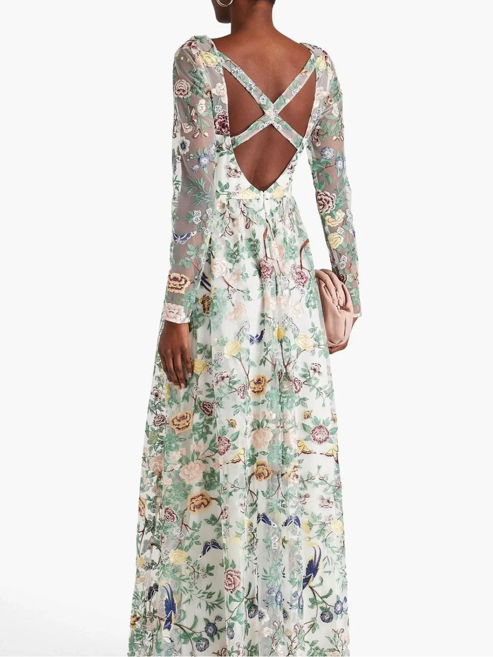 Marchesa Floral Embroidered Long Sleeve Maxi Dress botanical size 4 bride - Picture 5 of 13